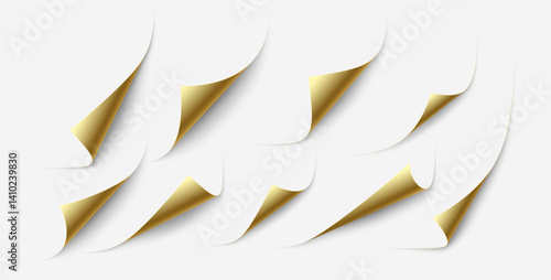 Vector Illustration of White Pages with Golden Folded Corners Over a Light Background