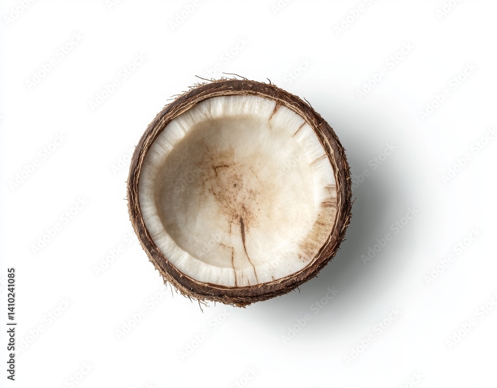 Fresh coconut shell, inside view Fresh coconut shell, inside view