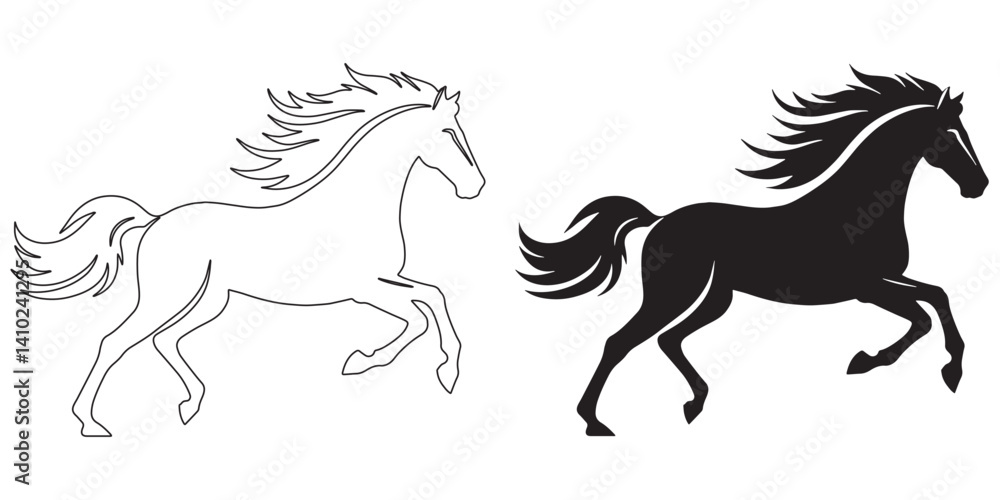 Fototapeta premium Wild running horse vector – swift silhouette for nature and adventure themes – horse silhouette – horse vector – horse illustration – horse outline – horse icon – horse line art