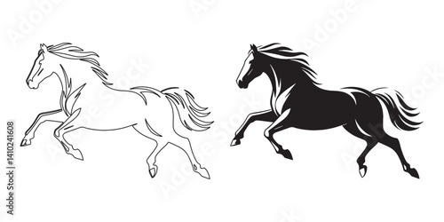 Horse in motion – sleek running silhouette vector for equestrian designs – horse silhouette – horse vector – horse illustration – horse outline – horse icon – horse line art

