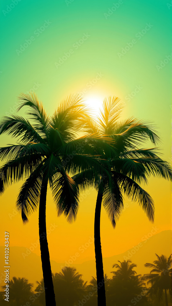 Two palm trees in the light of the setting sun Two palm trees in the light of the setting sun