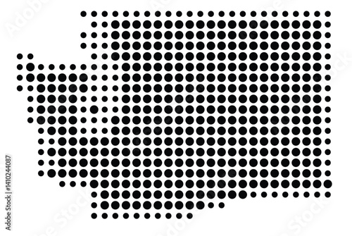Symbol Map of the State Washington (United States of America) showing the state with a pattern of black circles