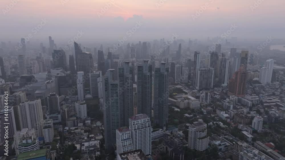 custom made wallpaper toronto digitalBangkok city skyline filled with modern glass towers. Aerial drone video