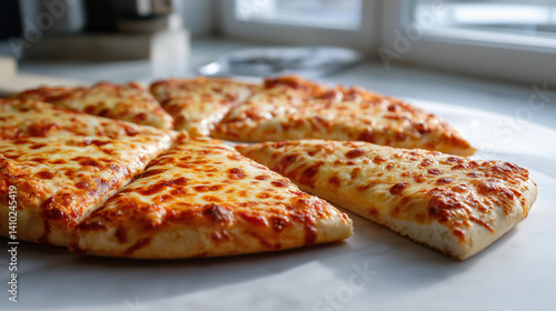 Wallpaper Mural Cheesy pizza with red bell peppers and herbs on a wooden serving board against a white background.
 Torontodigital.ca