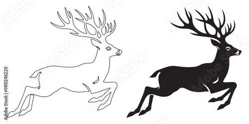 Active running deer – sleek and fast silhouette for wildlife and adventure designs – deer silhouette – deer vector – deer illustration – deer outline – deer icon – deer line art

