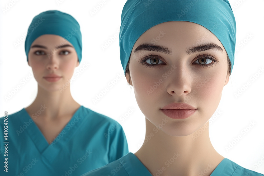 Beautiful nurse close-up, doctor and nurse portrait close-up