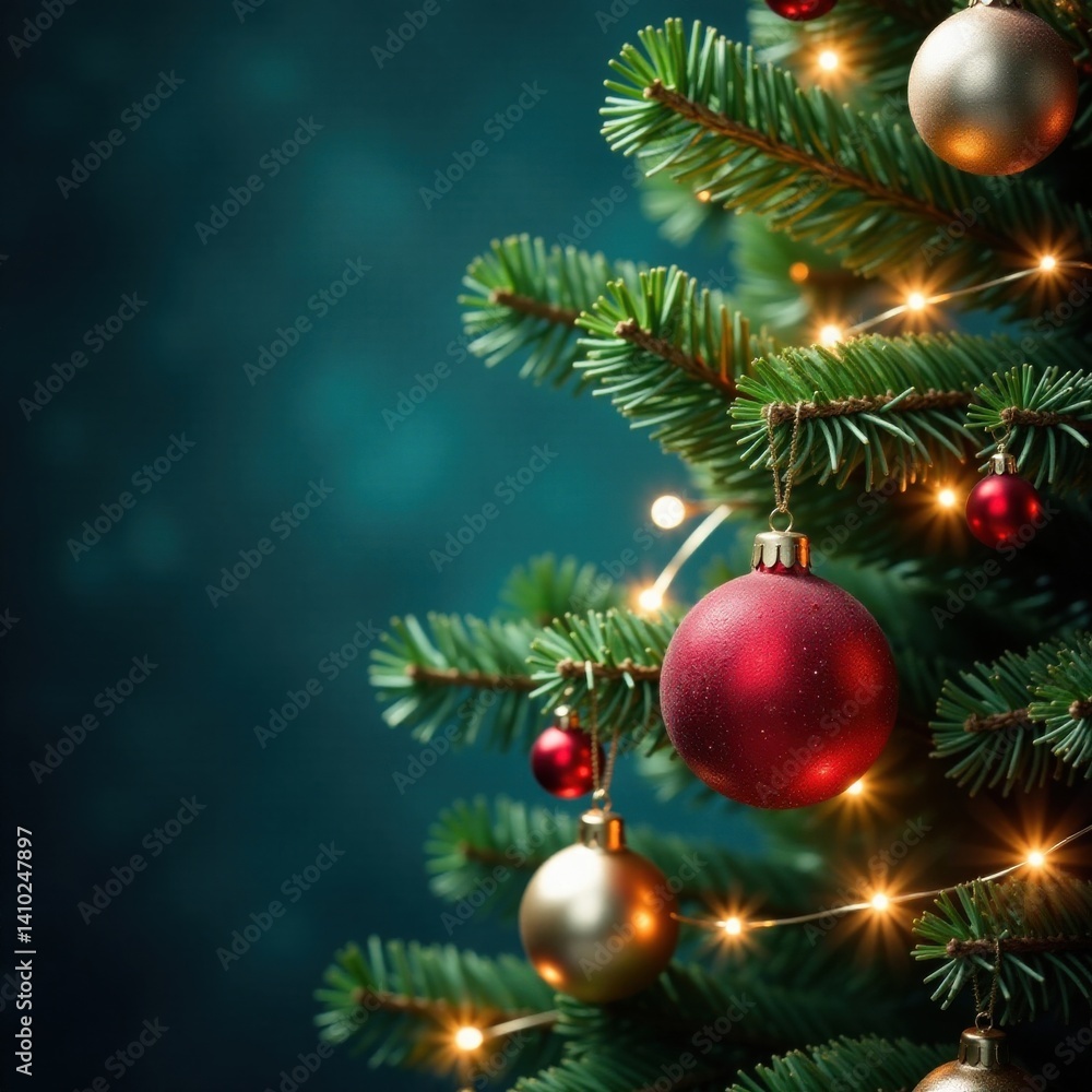 Sparkling Christmas tree ornaments and garlands suspended in air, decorations, holiday, christmas tree Sparkling Christmas tree ornaments and garlands suspended in air, decorations, holiday, christmas tree