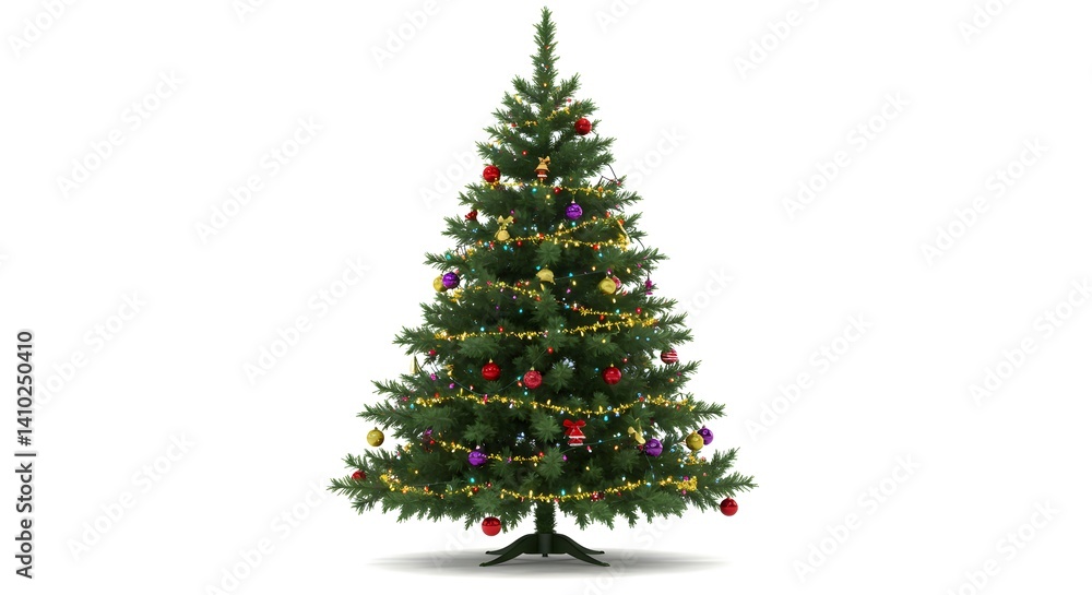 Decorated Christmas Tree 3D Render, Illustration Decorated Christmas Tree 3D Render, Illustration