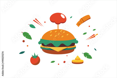Colorful Burger Graphic for Food Blog, Restaurant Logo, or Digital Ad