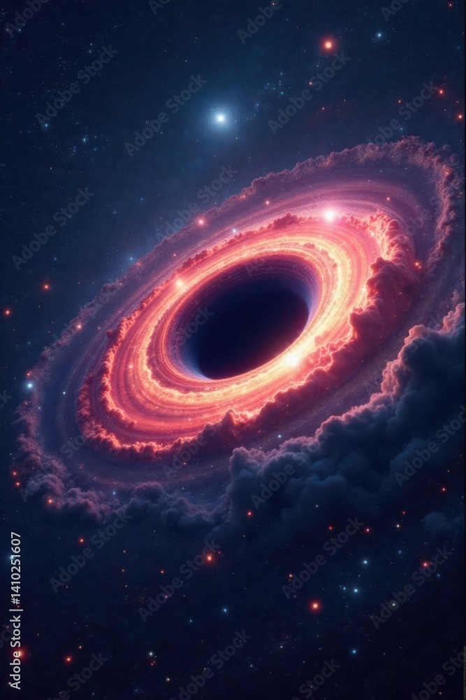 Stunning cosmic view of a black hole surrounded by stars and nebulae, void, nebulae