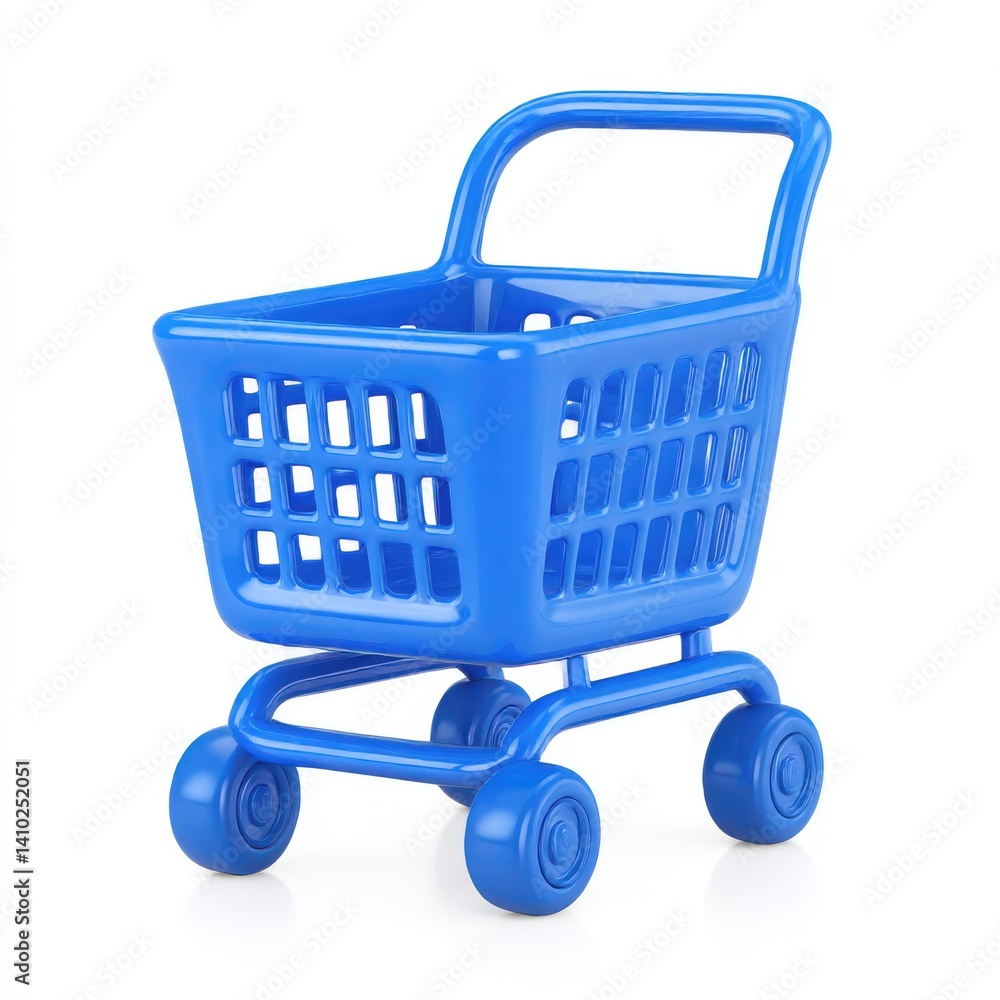 Fototapeta premium Blue shopping cart isolated on white background for commerce