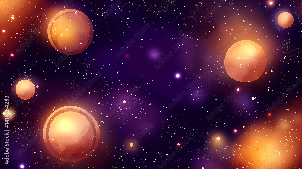 Colorful Cosmic Background with Abstract Planets and Stars Colorful Cosmic Background with Abstract Planets and Stars