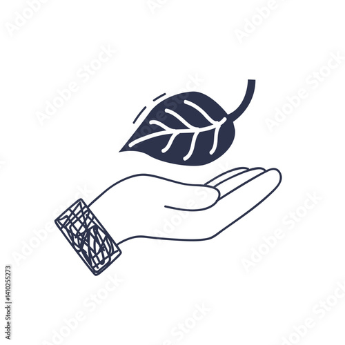 A hand gently holds a leaf, symbolizing care for nature and sustainability.