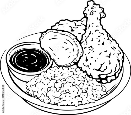Fried Chicken Plate with Rice and Gravy A Delicious Meal Illustration