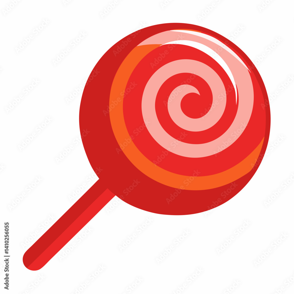 A red and orange swirled lollipop resting on a clean white background. A red and orange swirled lollipop resting on a clean white background.