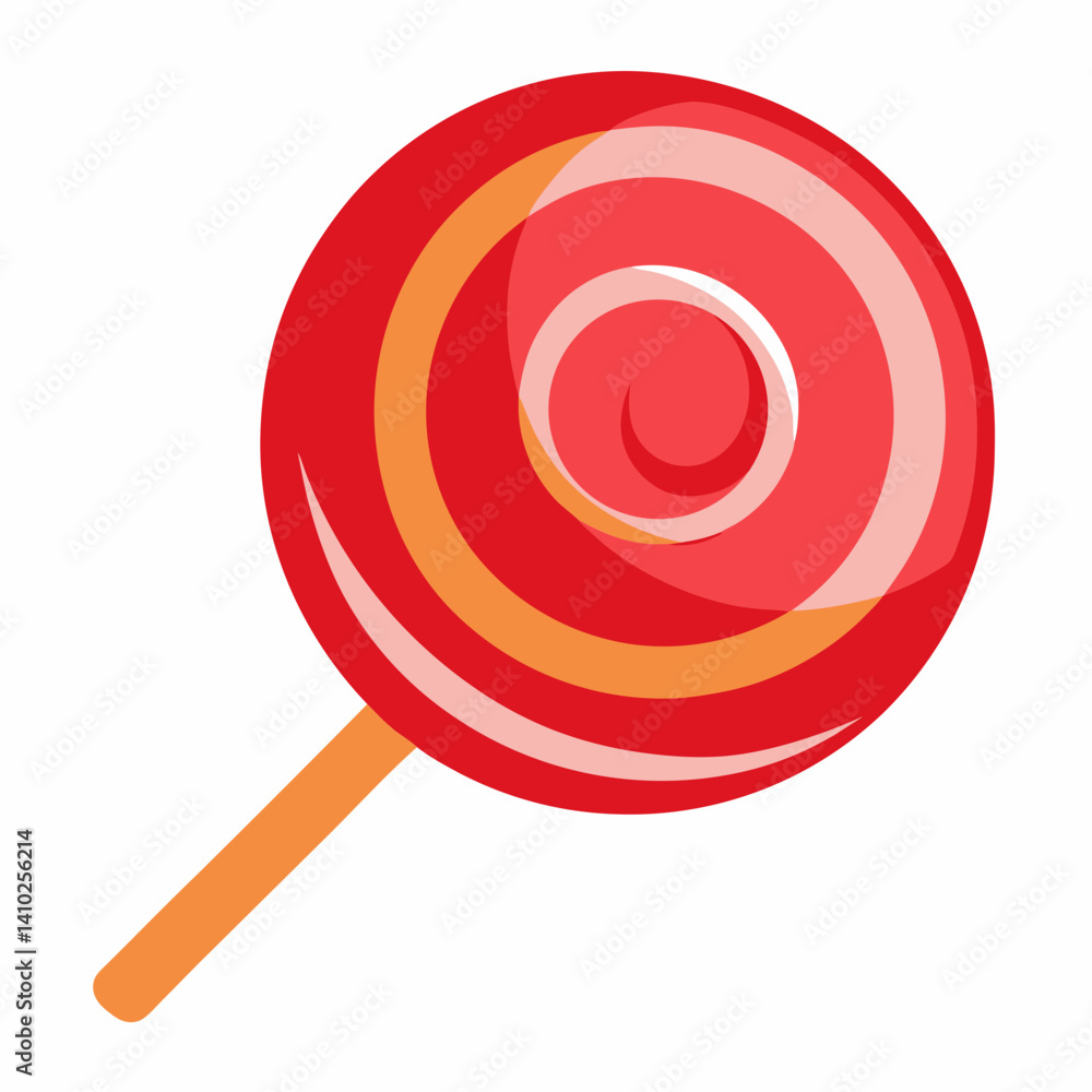 A red and orange swirled lollipop resting on a clean white background. A red and orange swirled lollipop resting on a clean white background.