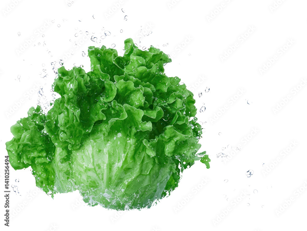 Fresh lettuce splash kitchen cutout background culinary bird's eye view clean eating concept Fresh lettuce splash kitchen cutout background culinary bird's eye view clean eating concept