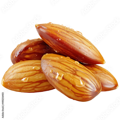 Wet almonds with glossy surface isolated on white
