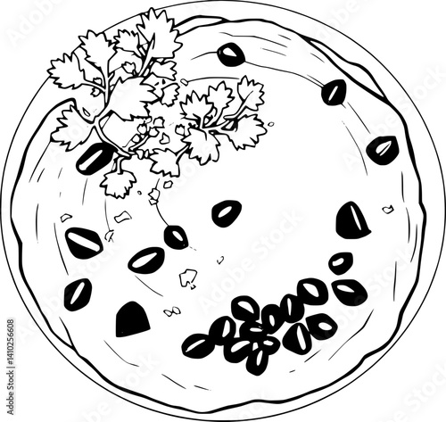 Delicious Hummus Bowl Topped with Pomegranate Seeds and Parsley
