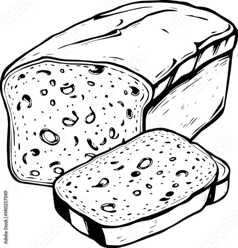 Hand-Drawn Illustration Of A Loaf Of Bread Sliced And Ready For Consumption