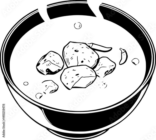 Steaming Bowl of Savory Rice Soup with Meat and Spices