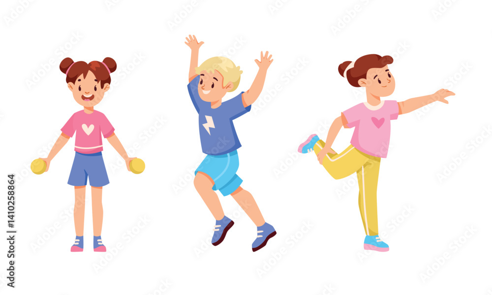 Happy Kids Enjoying Games and Playing Joyfully Together in Colorful Outfits Outdoors Happy Kids Enjoying Games and Playing Joyfully Together in Colorful Outfits Outdoors