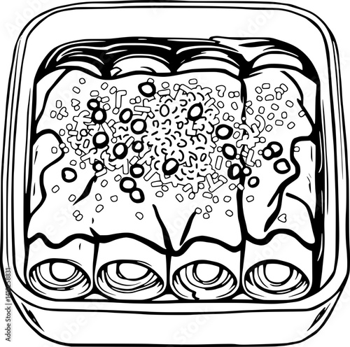 Delicious Enchiladas in a Baking Dish Topped with a Rich Sauce and Sprinkles