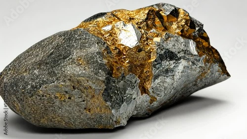 Gold and Silver Mineral Specimen on White Background