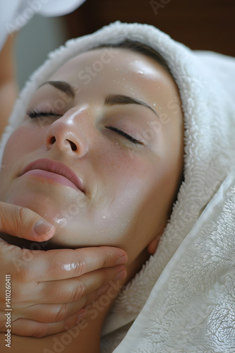 woman doing facial at spa for treatment