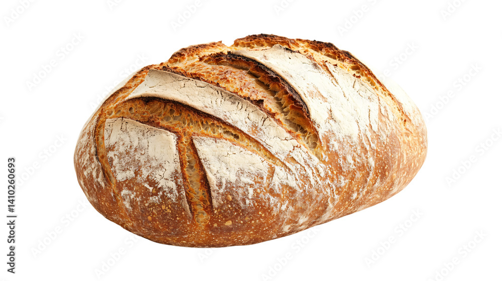 Freshly Baked Sourdough Bread Loaf Isolated on White Background Freshly Baked Sourdough Bread Loaf Isolated on White Background