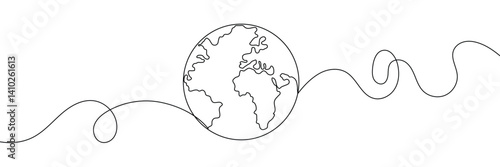 Earth globe one line drawing of world map vector illustration minimalist design of minimalism isolated on white background 