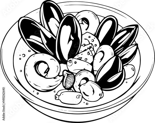 Delicious Seafood Stew in a Bowl Mussels Clams and Fish