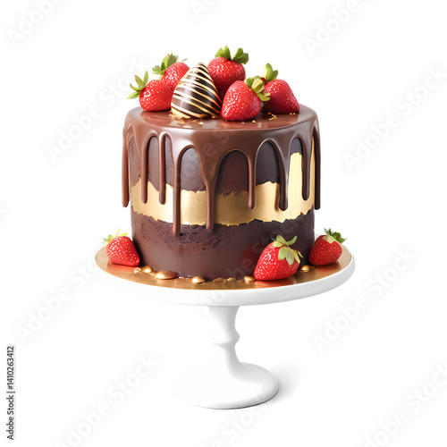 Delicious chocolate strawberry dessert cake recipe for celebration and special occasion on transparent background