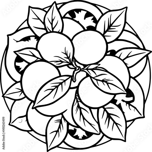Colorful Illustration of Tomatoes and Mozzarella Cheese Arranged in a Circular Pattern with Basil Leaves