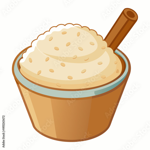 A cup of coffee topped with cinnamon, accompanied by a silver spoon resting beside it on a wooden table.