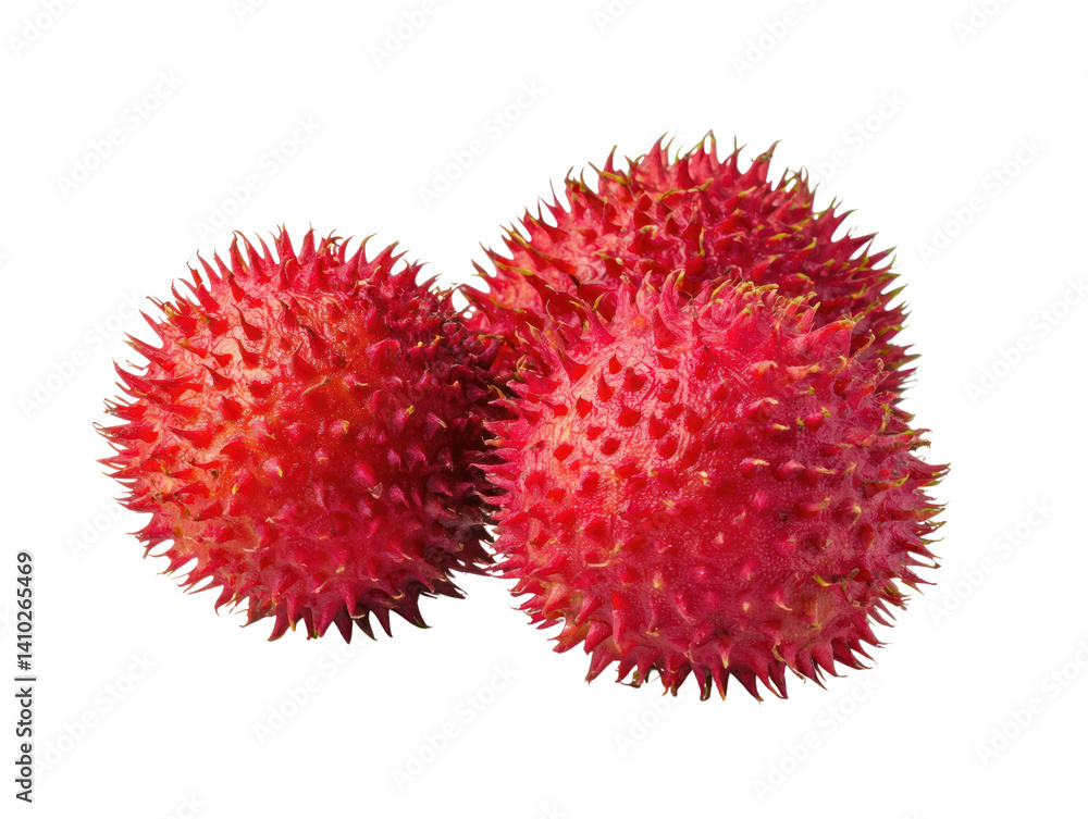 Vibrant rambutan fruits on a cutout background tropical setting detailed photography bright colors Vibrant rambutan fruits on a cutout background tropical setting detailed photography bright colors