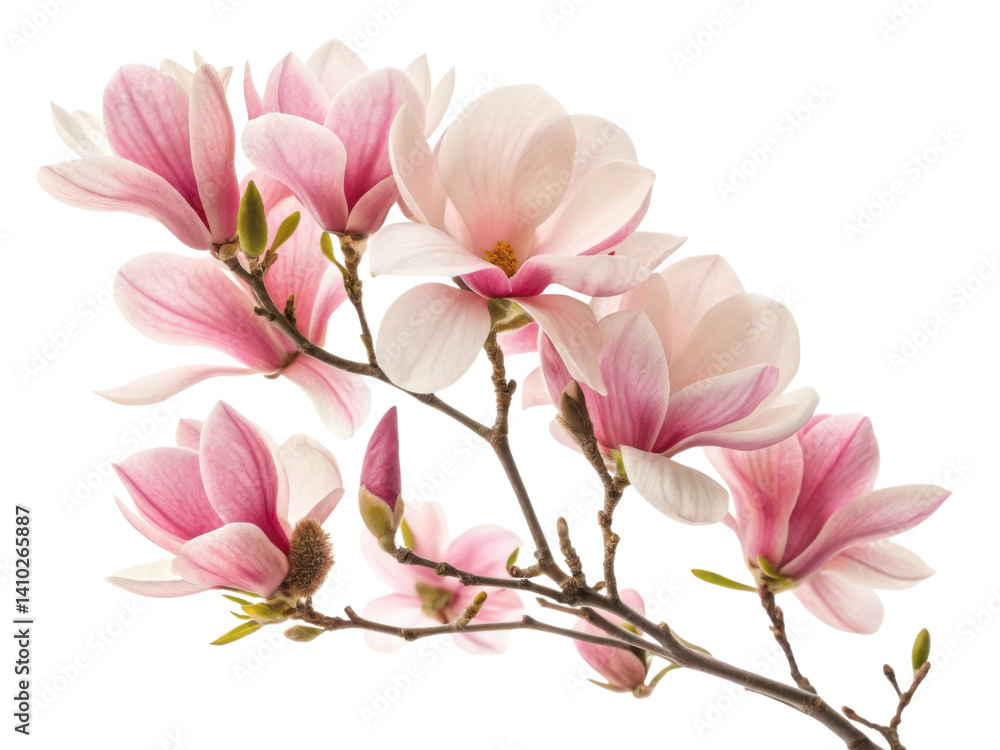 Obraz premium Magnolia flowers bloom beautifully with soft pink petals creating serene atmosphere in nature. Their elegance captivates all who see them