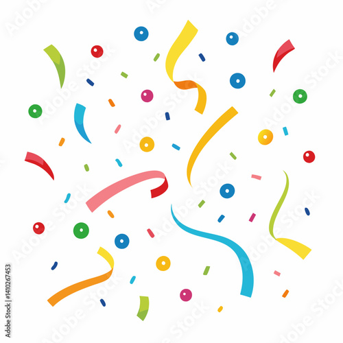 Colorful confetti falling on a white background