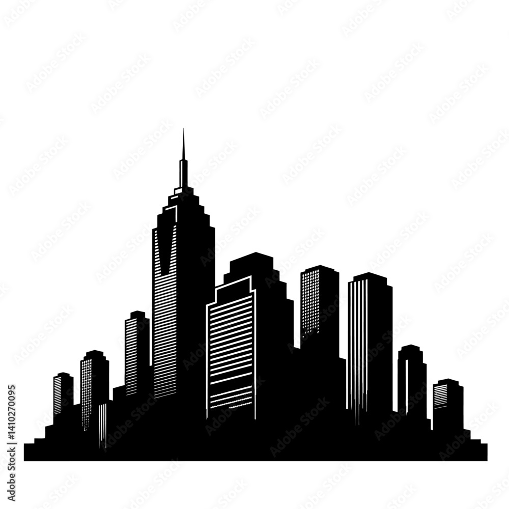 Fototapeta premium Urban city skyline silhouette vector with tall buildings