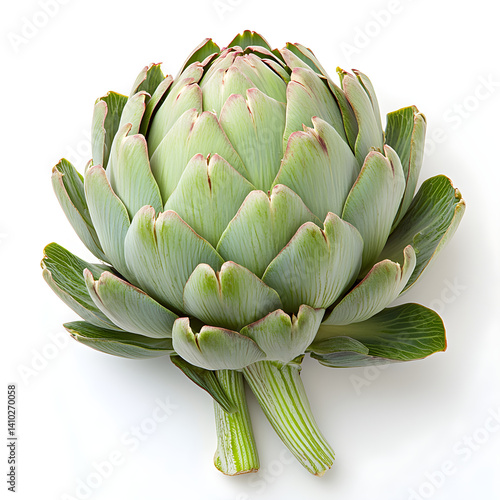 Obraz na płótnie Fresh artichoke vegetable with green leaves on white background w salonie