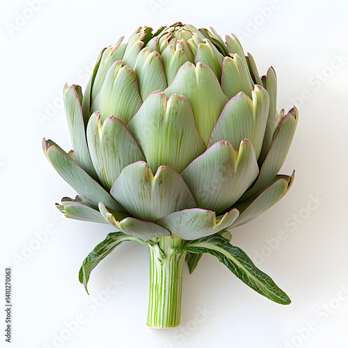 Obraz na płótnie Fresh artichoke showing its textures and green tones on white background w salonie