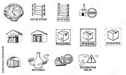economy recession distribution concept. Stock images depicting supply chain issues and inventory problems.
