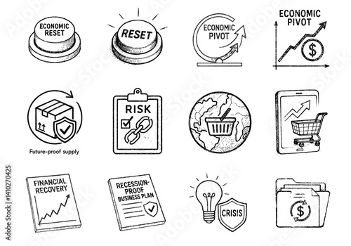 economy recession distribution concept. Economic concepts illustrated through icons and symbols.