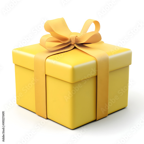 Obraz na płótnie Yellow gift box wrapped with beautiful golden ribbon bow on white background w salonie