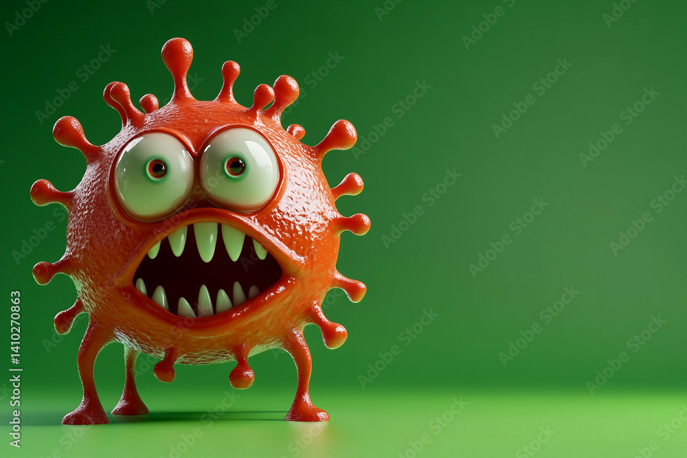 Fototapeta premium Funny 3D Cartoon Bacteria And Virus Monster Characters With Colorful Expressions Generative AI