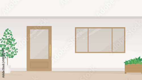 おしゃれな店舗の入り口のイラスト_白_16:9