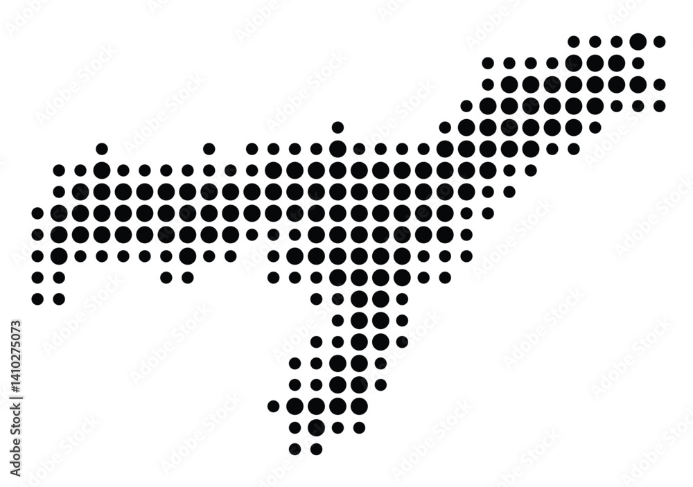 Symbol Map of the State Assam (India) showing the territory with a pattern of black circles Symbol Map of the State Assam (India) showing the territory with a pattern of black circles
