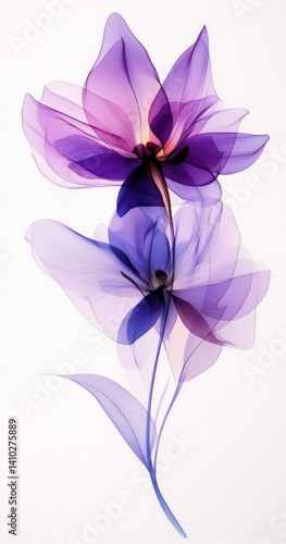 Delicate, ethereal, purple flowers in soft, translucent style