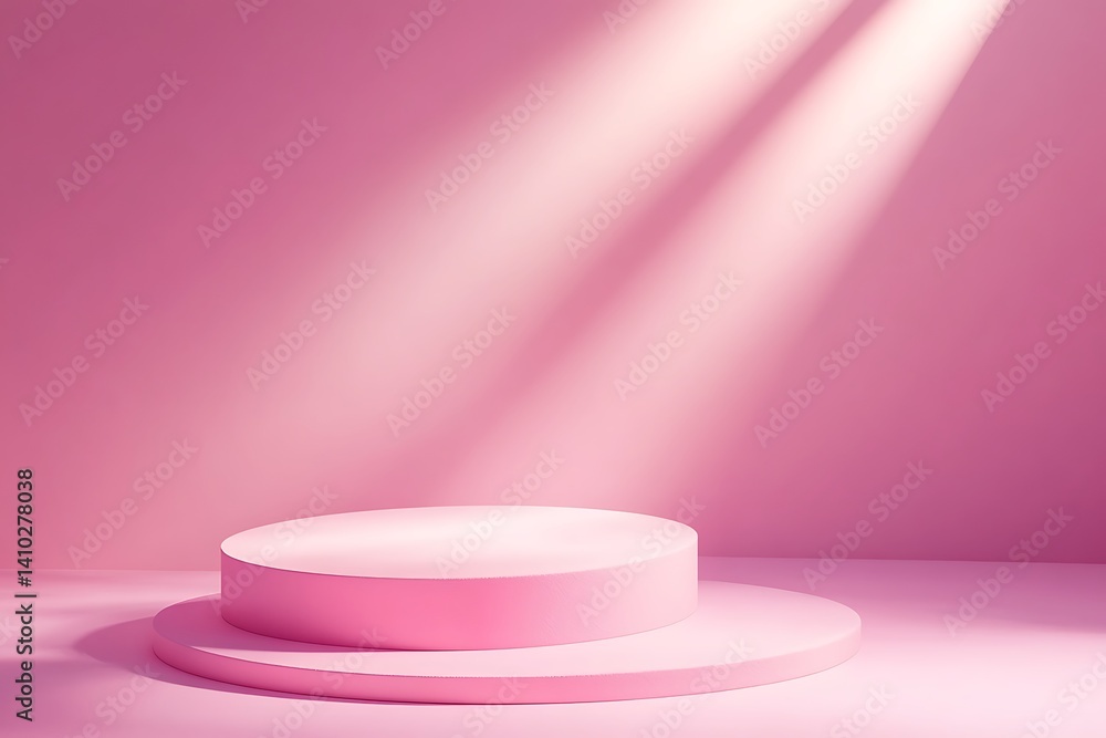 Pink podium against a soft pastel background, with a spotlight illuminating the space. Ideal for Valentine Pink podium against a soft pastel background, with a spotlight illuminating the space. Ideal for Valentine