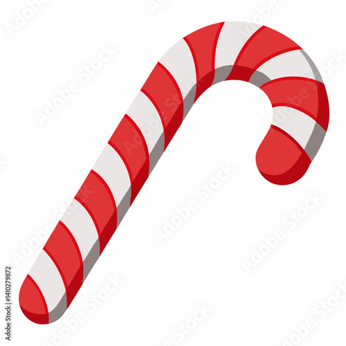 Candy cane with red and white stripes on a plain white background.